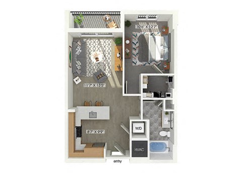 one bedroom one bathroom floor plan at coasterra apartments
