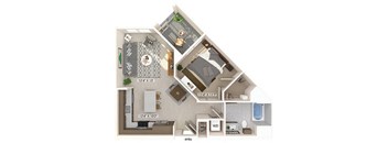 One bedroom floor plan image at Bevel apartments in san diego CA