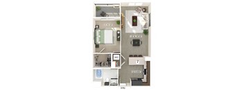 One bedroom floor plan at Bowen Apartments in San Diego CA