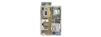 One bedroom floor plan at Treo Apartments in Fort Lauderdale FL