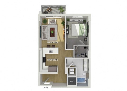 One bedroom floor plan at Treo Apartments in Fort Lauderdale FL