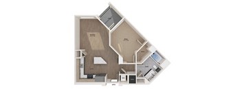a floor plan with a bedroom and a living room