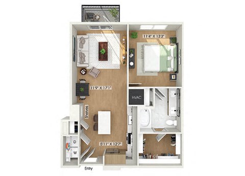 One bedroom floor plan at Heights at 1520 Apartments in Houston TX