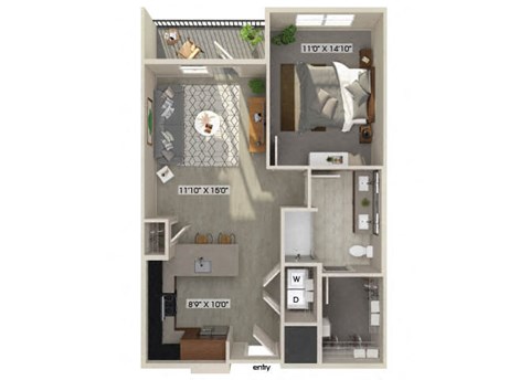 One bedroom floor plan at Luca Apartments in Austin TX