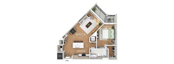 One bedroom floor plan image at The Waylon in McKinney TX
