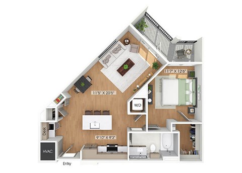 One bedroom floor plan image at The Waylon in McKinney TX