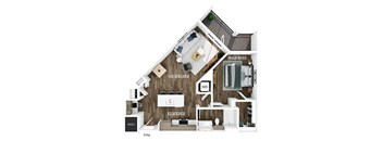 One bedroom floor plan at Merrick on Midway Apartments in Farmers Branch TX