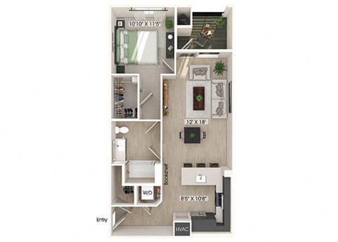 One bedroom floor plan at Olivean Apartments in Broomfield CO
