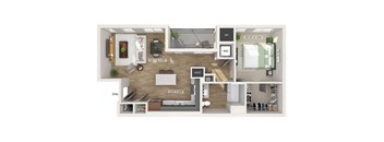 One bedroom floor plan at Rowlen Apartments in Broomfield CO