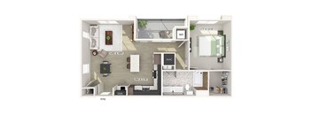 One bedroom floor plan at CALIXA Apartment Homes in Camarillo CA