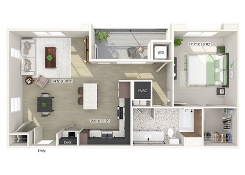 One bedroom floor plan at CALIXA Apartment Homes in Camarillo CA
