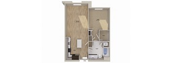 One bedroom floor plan image at Altitude Apartments