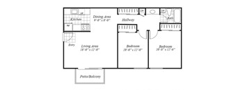 one bedroom floor plan at Ridgemoor apartments