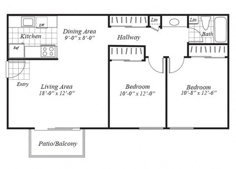 one bedroom floor plan at Ridgemoor apartments