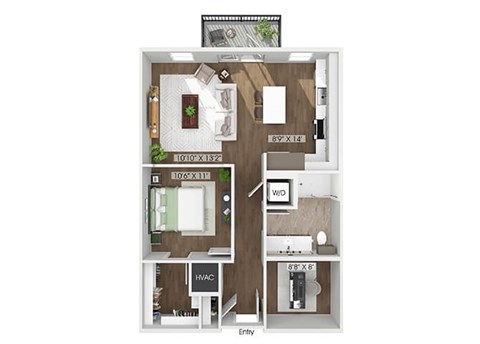 One bedroom floor plan image at The Waylon in McKinney TX