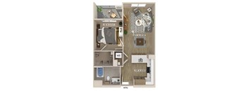 One bedroom floor plan image at Bevel apartments in san diego CA
