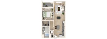 One bedroom floor plan at Bowen Apartments in San Diego CA