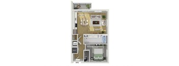 One bedroom floor plan at Treo Apartments in Fort Lauderdale FL
