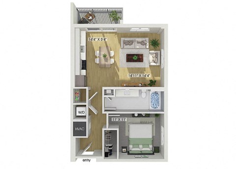One bedroom floor plan at Treo Apartments in Fort Lauderdale FL