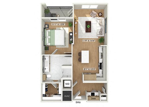 One bedroom floor plan at Heights at 1520 Apartments in Houston TX
