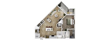 One bedroom floor plan image at Cala Apartments in Austin TX