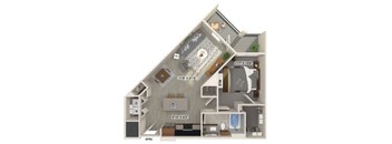 One bedroom floor plan at Luca Apartments in Austin TX