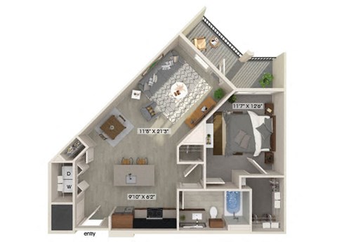 One bedroom floor plan at Luca Apartments in Austin TX