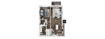 One bedroom floor plan at Merrick on Midway Apartments in Farmers Branch TX