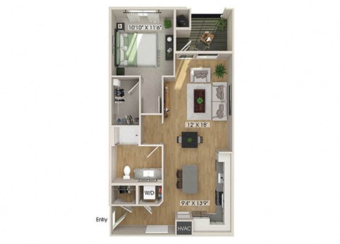 One bedroom floor plan at Olivean Apartments in Broomfield CO