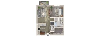 One bedroom one bathroom floor plan image at 1900 Parmer Apartments in Austin TX