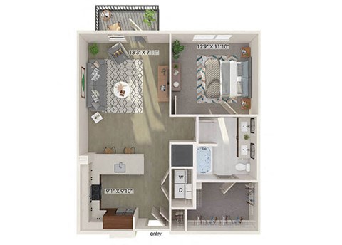 One bedroom one bathroom floor plan image at 1900 Parmer Apartments in Austin TX