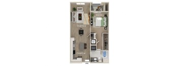 One bedroom floor plan image at West Village Poway Apartments in Poway CA