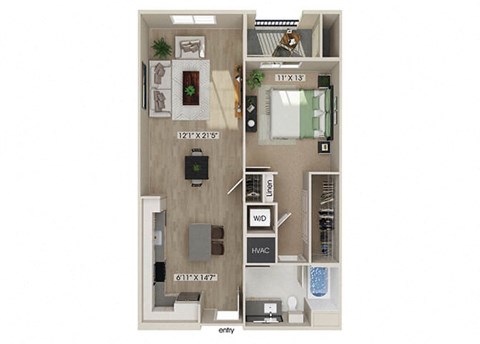 One bedroom floor plan image at West Village Poway Apartments in Poway CA