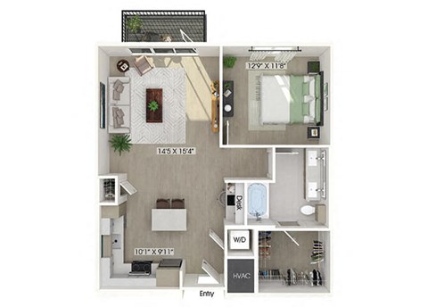 One bedroom floor plan at Station 316 in Woburn MA