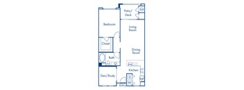 One bedroom floor plan at Campana Crown Valley Apartments in Mission Viejo CA