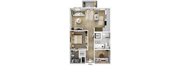 One bedroom floor plan image at Cala Apartments in Austin TX
