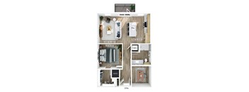 One bedroom floor plan at Merrick on Midway Apartments in Farmers Branch TX