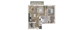 One bedroom one bathroom floor plan image at 1900 Parmer Apartments in Austin TX