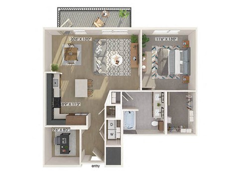 One bedroom one bathroom floor plan image at 1900 Parmer Apartments in Austin TX