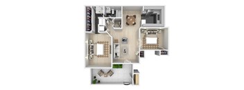 One bedroom floor plan image at The Resort at Encinitas Apartments in Encinitas CA