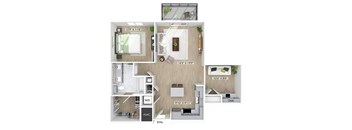 One bedroom floor plan at The Penstone Apartments and Townhomes in South Walpole MA