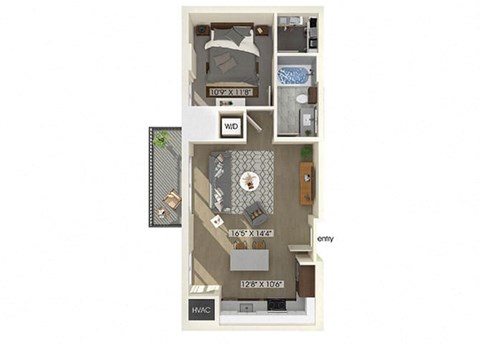 one bedroom one bathroom floor plan at coasterra apartments
