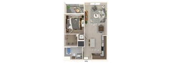 One bedroom floor plan image at Bevel apartments in san diego CA