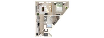 One bedroom floor plan at Bowen Apartments in San Diego CA