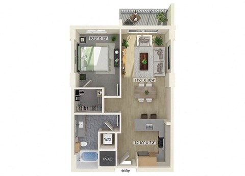 One bedroom floor plan at Treo Apartments in Fort Lauderdale FL