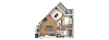 One bedroom floor plan at Heights at 1520 Apartments in Houston TX