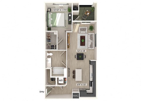 One bedroom floor plan at Olivean Apartments in Broomfield CO