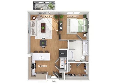One bedroom floor plan image at The Waylon in McKinney TX