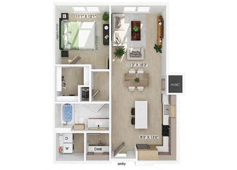 One bedroom floor plan at 333 Ellington in Gaithersburg MD