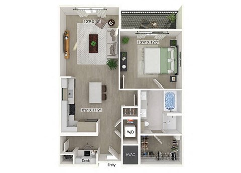 One bedroom floor plan at Station 316 in Woburn MA